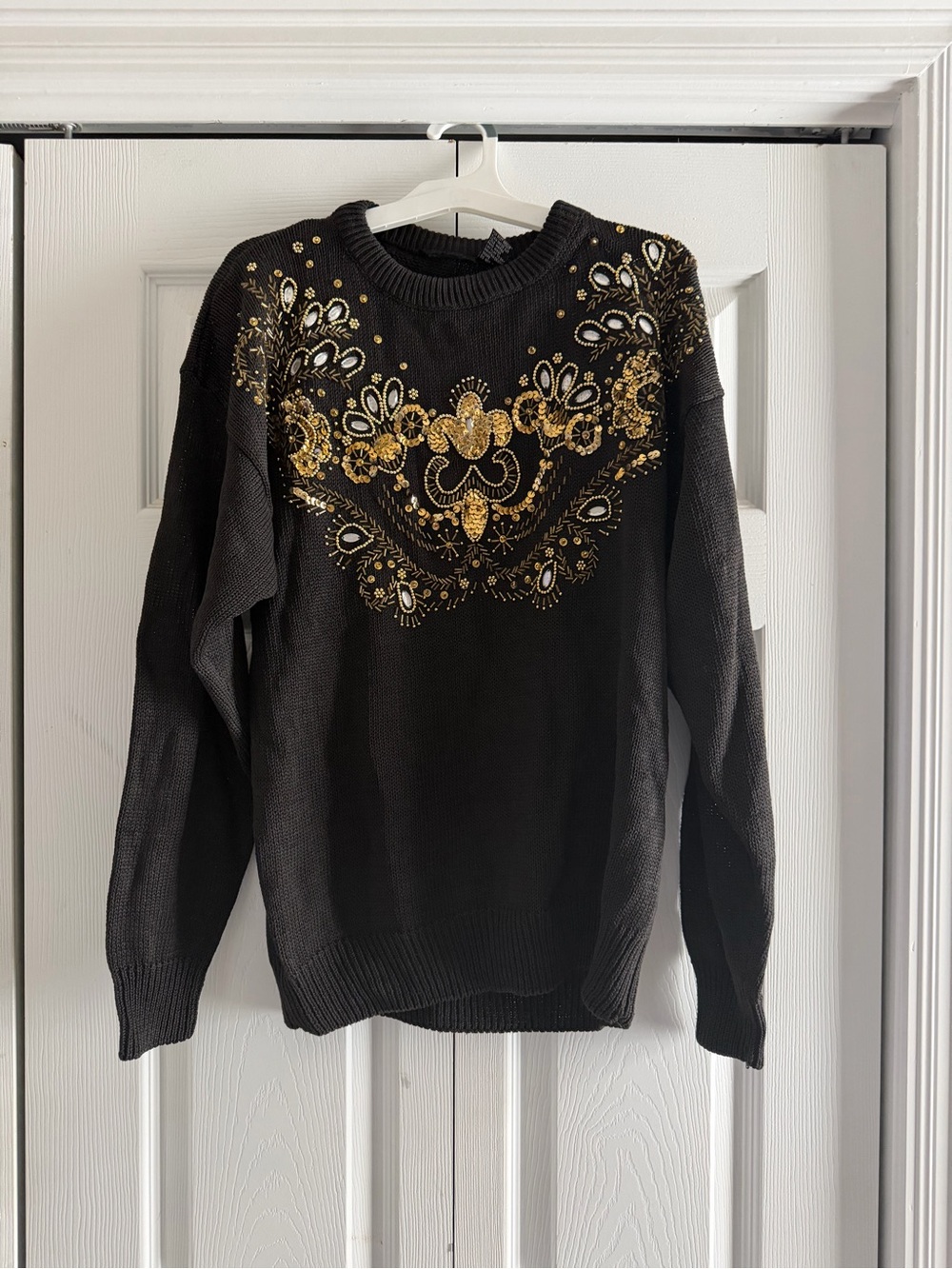 Vintage Black Sweater with Gold Embellished Yoke